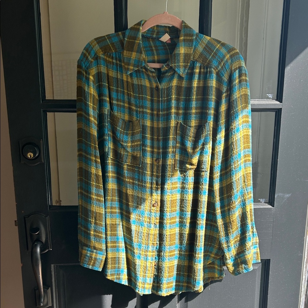 Anthropologie plaid button down shirt, size M